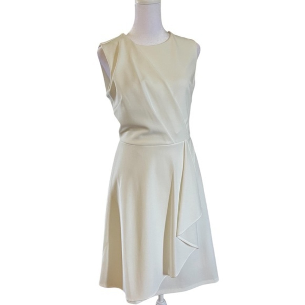 Calvin Klein Creamy White Sleeveless Dress Cascading at Bodice and Skirt Size 8